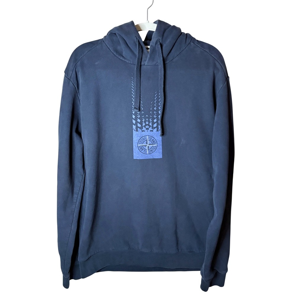 Stone Island Hoodie Mens XL Navy Blue Graphic Compass Logo Pullover Streetwear